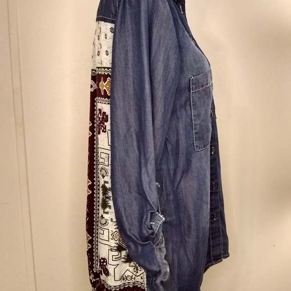 Hint of mint jean back print button up shirt - Picture 6 of 9